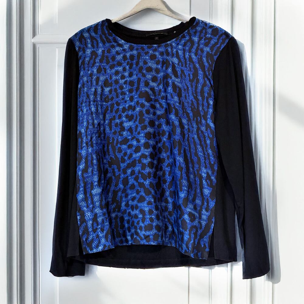 KBOI HALPERIN Ricki Silk Front Leopard Animal Print Long Sleeve Top Size M